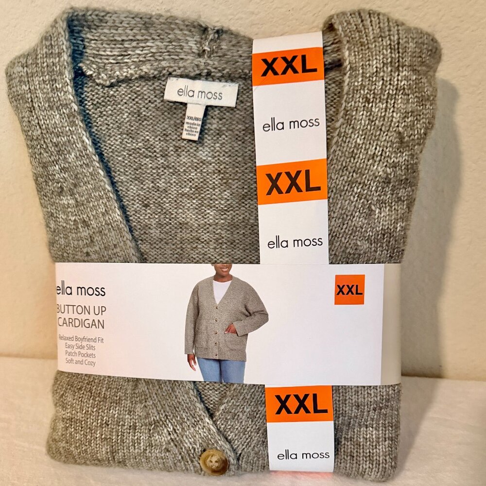Ella Moss Women's Button Front Cardigan Size XXL Green Relax Boyfriend Fit Cozy